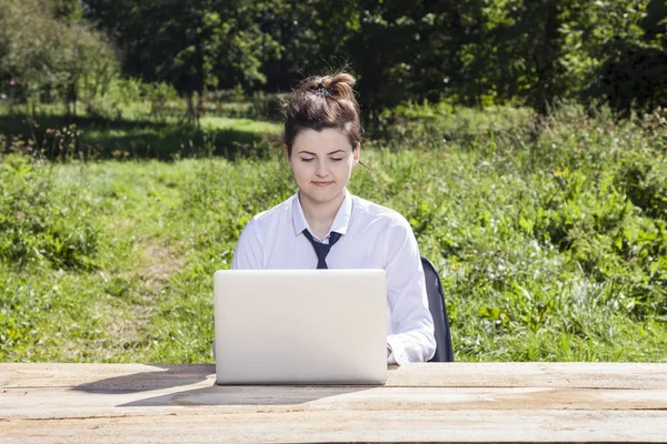 Mujer de negocios trabajando en un ordenador portátil — Foto de Stock