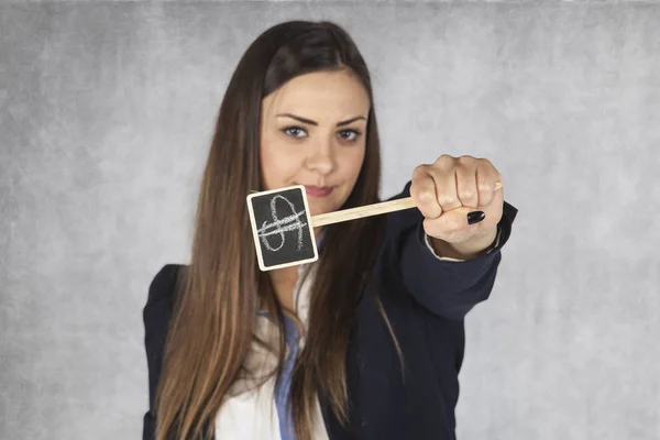 Zakenvrouw geeft een symbool van de dollar als een krachtige curren — Stockfoto