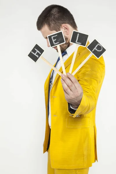 Businessman asks for help, tilted head — Stock Photo, Image