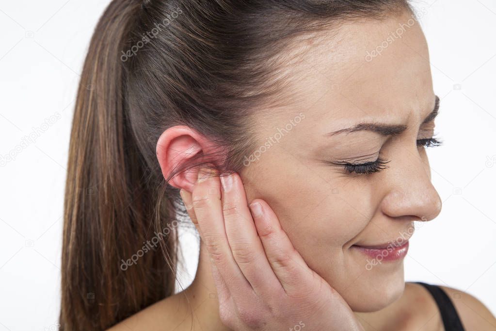 ear pain, isolated on background 