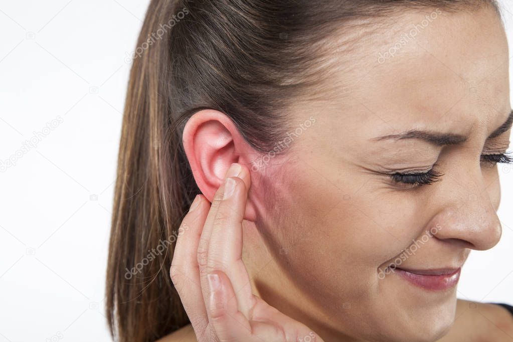 Terrible ear pain, young woman