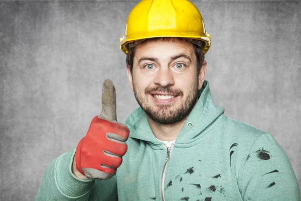 Portrét pozitivní pracovníka, palec nahoru — Stock fotografie