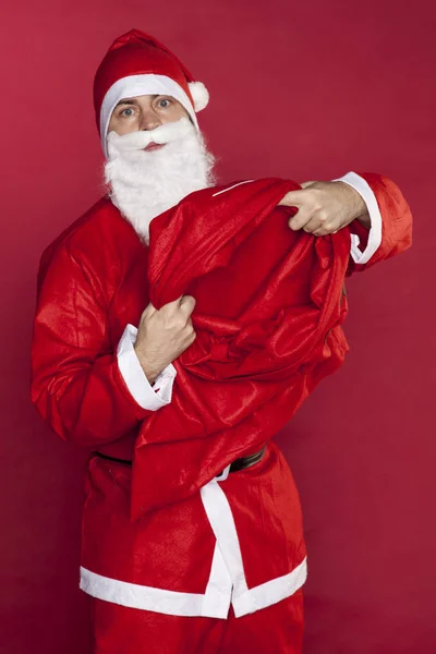 Santa Claus blijkt leeg geschenk tas — Stockfoto