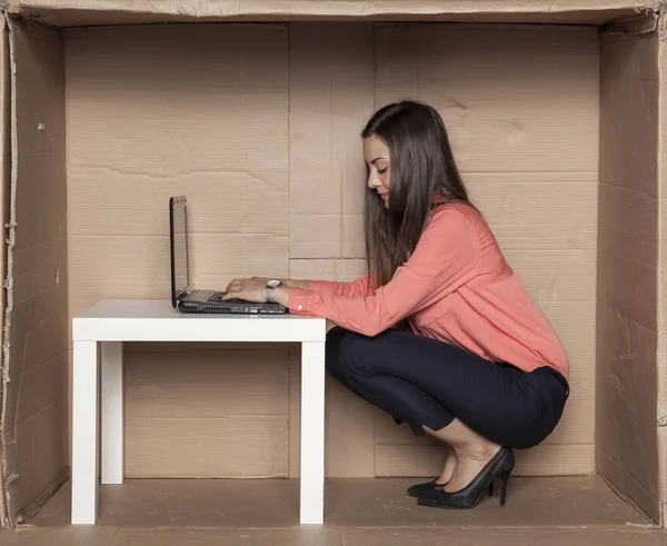 Focalizzata donna d'affari che lavora sul suo computer portatile — Foto Stock