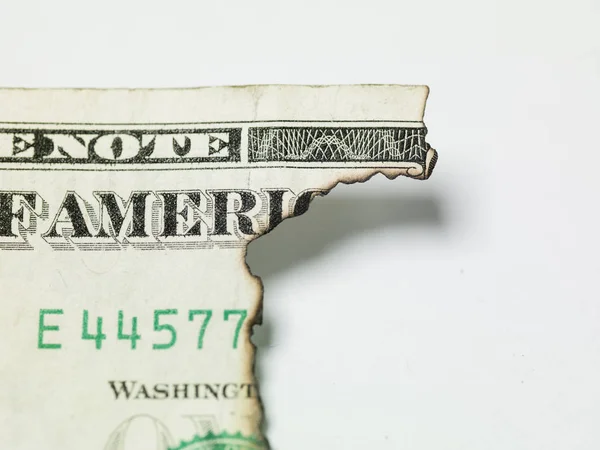 Ein-Dollar-Schein auf weißem Hintergrund verbrannt — Stockfoto