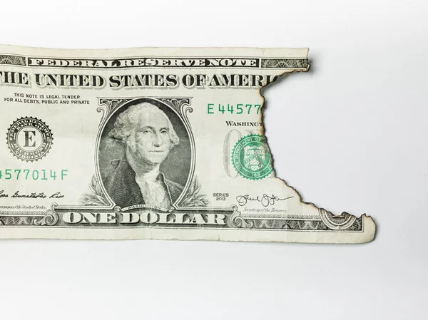 Spalony banknot dolarowy na białym tle — Zdjęcie stockowe