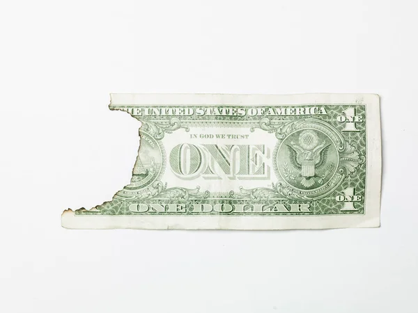 Quemado billete de un dólar sobre fondo blanco —  Fotos de Stock