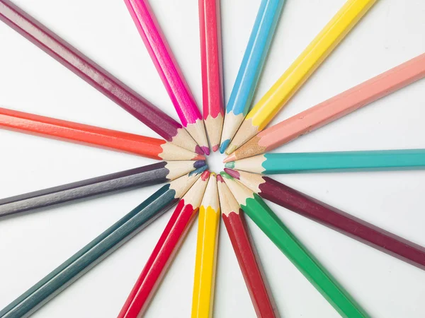 Various colors of pencils on a white background, copy space — Stock Photo, Image