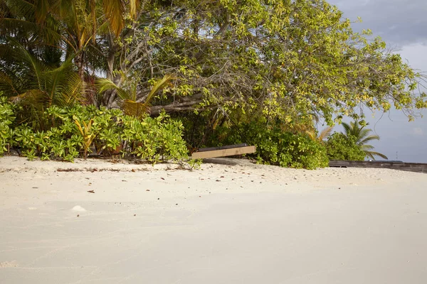 Висит кровать на пляже на Мальдивах — стоковое фото