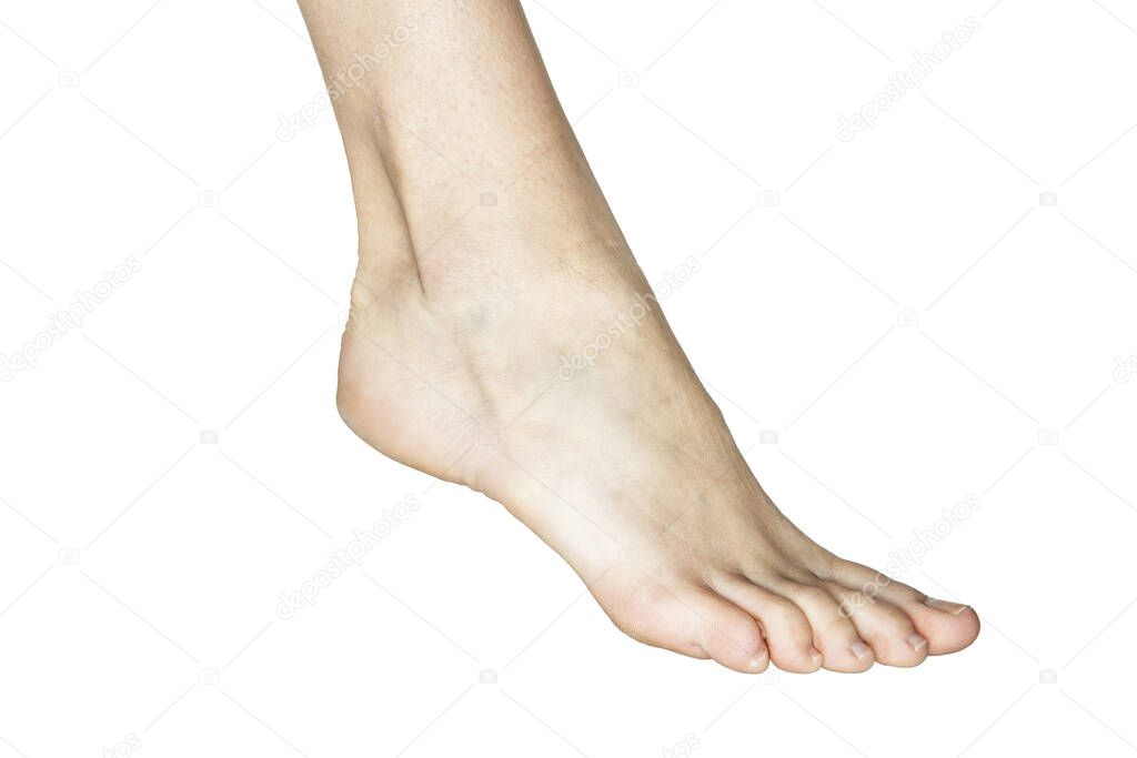 right foot of a woman on a white background