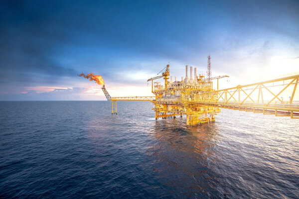 Drilling Rig in the gulf at twilight.