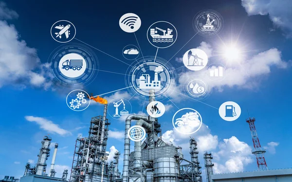 Double Exposure Industry Oil Gas Refinery Concept — Stock Photo, Image