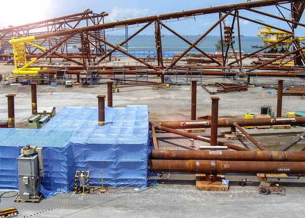 Plataforma Equipamento Petróleo Durante Local Construção Estaleiro Trabalhadores Que Preparam — Fotografia de Stock