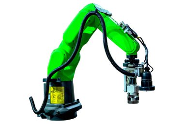 Beyaz arkaplanda robotik kol makinesi