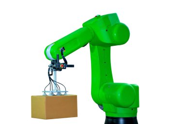 Beyaz arkaplanda robotik kol makinesi