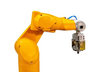 Beyaz arkaplanda robotik kol makinesi
