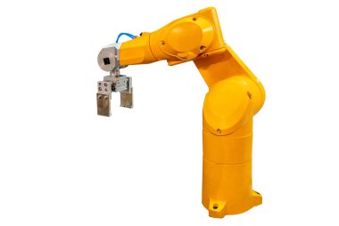 Beyaz arkaplanda robotik kol makinesi
