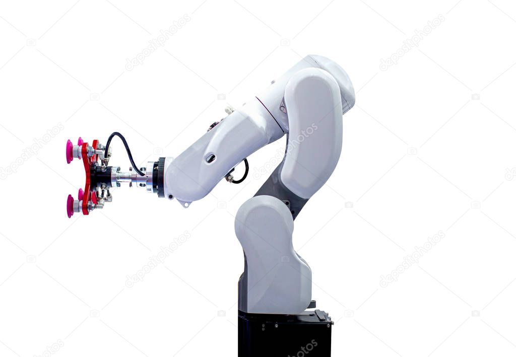 White robotic arm isolated on white backgroun