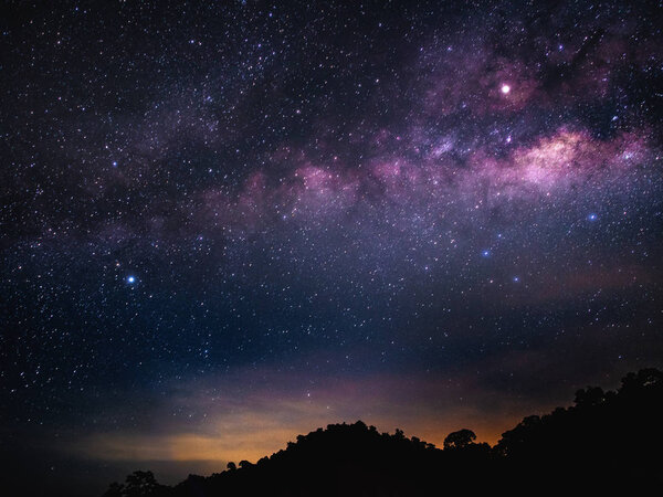 The beauty of the Milky Way Galaxy and stars on night sky before sunrise.