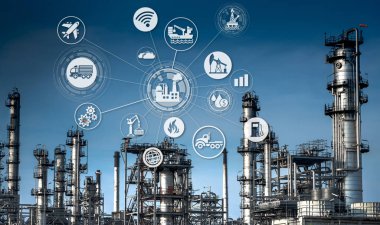 Petrol ve Gaz Rafinerisi ikon konsepti olarak petrokimya endüstrisi.