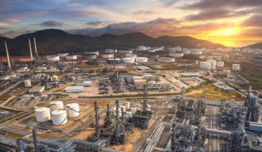 Panorama aerial view oil and gas refinery,refinery Industry at twilight