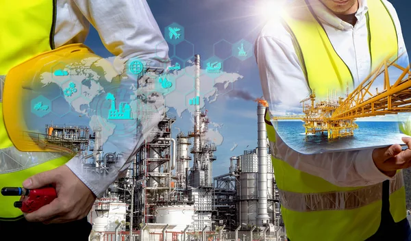 Concepto Industria Proceso Refinación Petróleo Planta Refinería Perforación Alta Mar — Foto de Stock