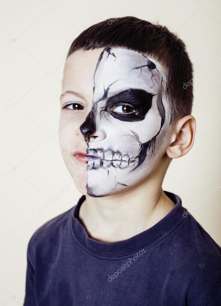 Little cute boy with facepaint like skeleton to celebrate halloween Stock  Photo by ©iordani 125751134