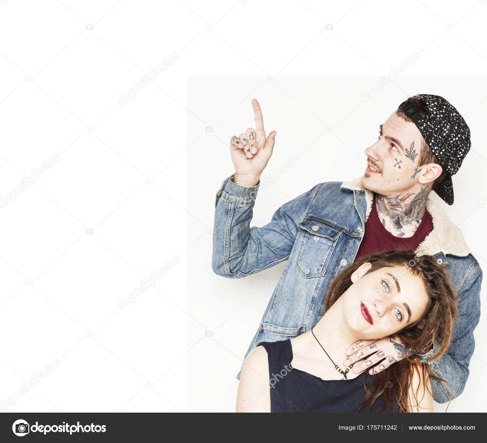 Young Couple Together Guy With Tattoo Girlfriend Wearing