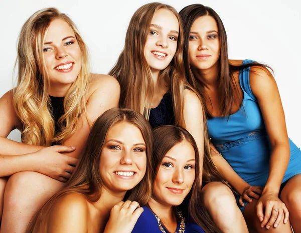 many girlfriends hugging celebration on white background, smilin