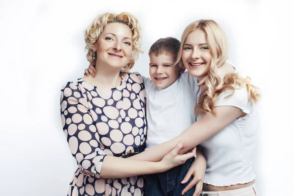 happy smiling blond family together posing cheerful on white background, generation concept. lifestyle people