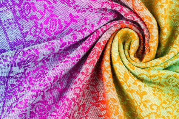 Silk with colored curl and swirl, richly decorated with graphic — Stock Photo, Image