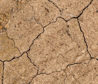 Çatlaklı eski beton ve zaman ve hava koşullarından kaynaklanan doğal yıkım