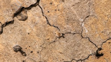 Çatlaklı eski beton ve zaman ve hava koşullarından kaynaklanan doğal yıkım