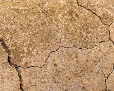 Çatlaklı eski beton ve zaman ve hava koşullarından kaynaklanan doğal yıkım