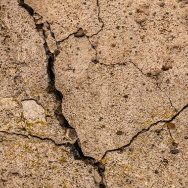 Çatlaklı eski beton ve zaman ve hava koşullarından kaynaklanan doğal yıkım
