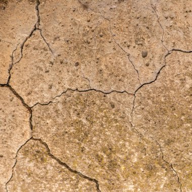 Çatlaklı eski beton ve zaman ve hava koşullarından kaynaklanan doğal yıkım
