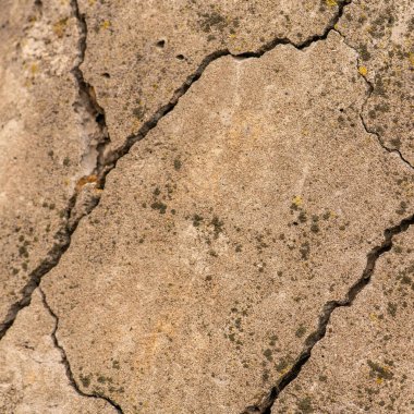 Çatlaklı eski beton ve zaman ve hava koşullarından kaynaklanan doğal yıkım