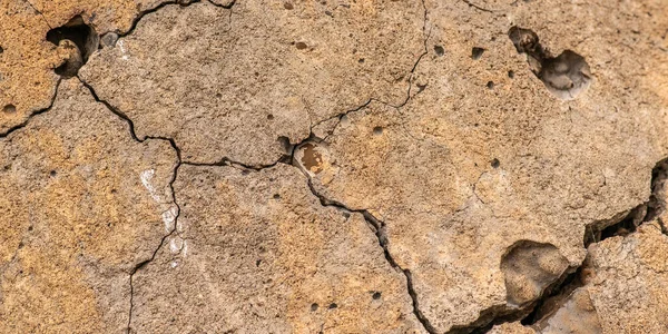 Stary Betonowy Cement Pęknięciami Naturalnym Zniszczeniem Czasów Warunków Atmosferycznych — Zdjęcie stockowe