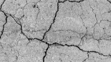 Yüksek çözünürlüklü eski beton çatlaklara ve zaman ve hava koşullarından kaynaklanan doğal yıkıma sahip. Renksiz, tek renkli, siyah beyaz fotoğraf.