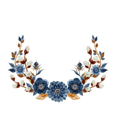 Söğüt dalları ve çivit çiçekleriyle suluboya paskalya çelengi