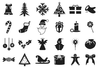 Beyaz arka planda Noel simgeleri. Vektör illüstrasyonları.