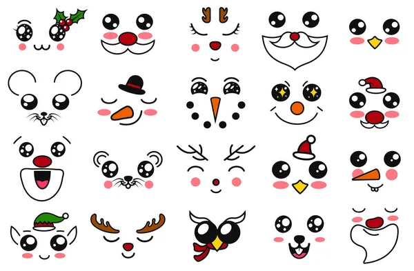 Kawaii set Cartoon Japanese cute emoticons smile laugh anger and cry  emotions with big black eyes Vector illustrations funny anime expressions  face element concept Stock Vector  Adobe Stock