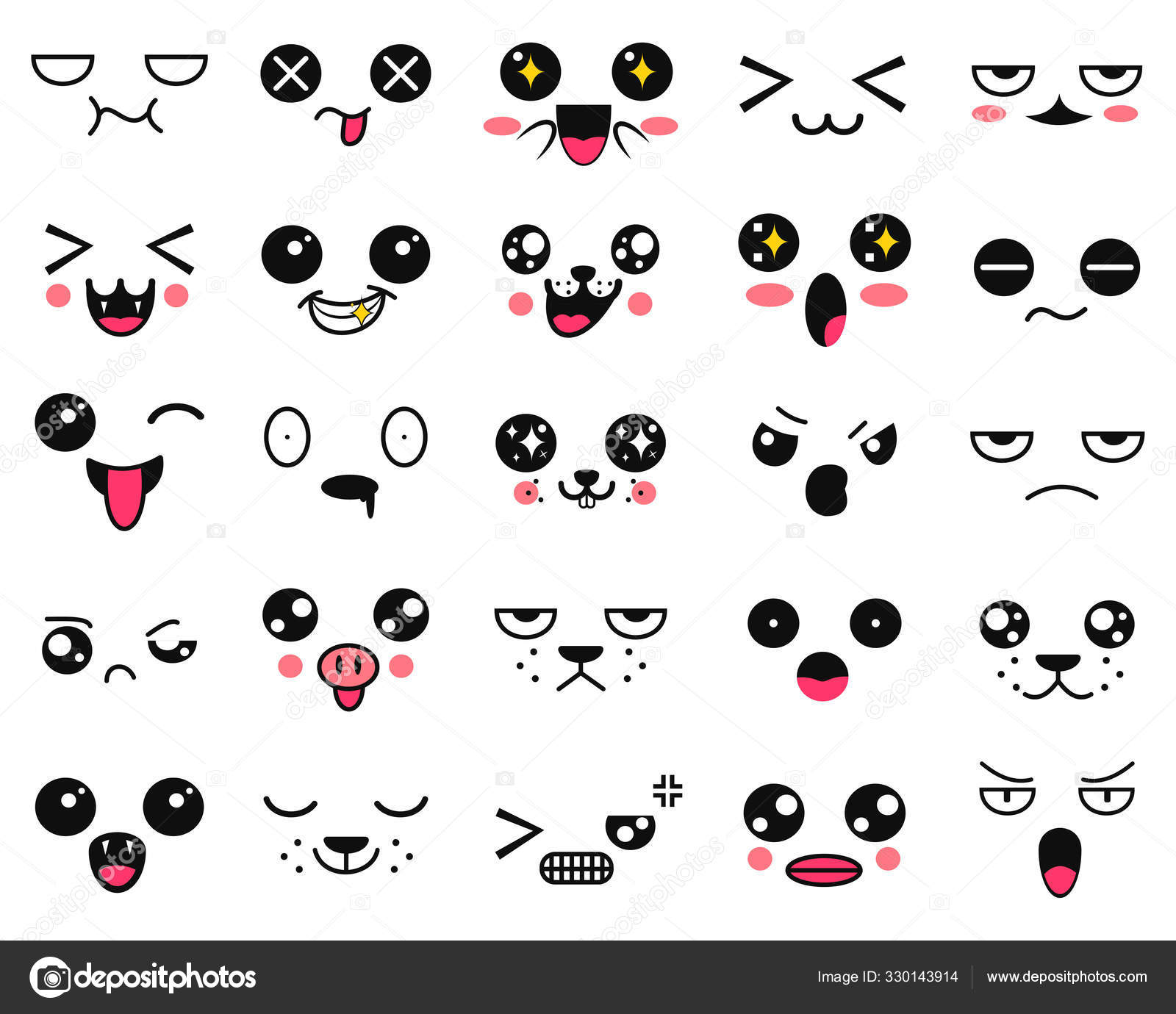 Face Anime Emotion. Expressões De Cartoon Kawaii. Cômico Emoções Avatar  Animais Rostos Sorrisos E Símbolos De Beijo Ilustração do Vetor -  Ilustração de grito, emoticon: 280473336