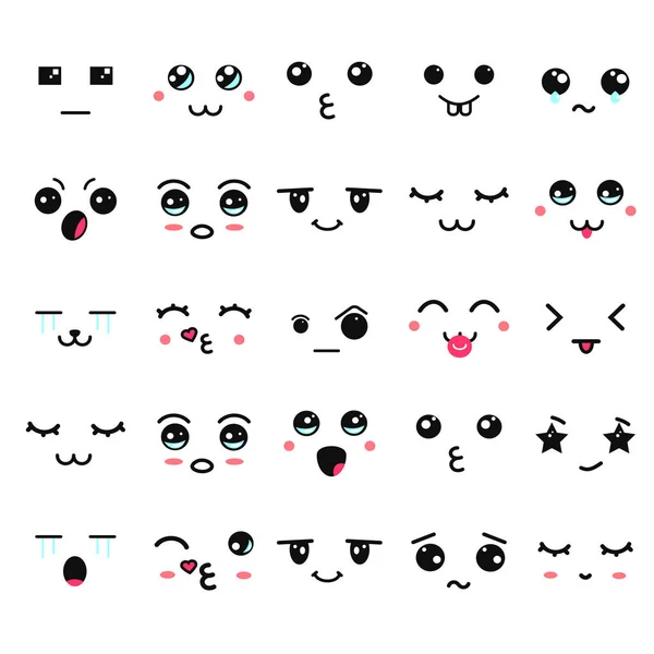 Premium Vector  Kawaii cute faces manga style eyes and mouths funny  cartoon japanese emoticon in in different expressions for social networks  expression anime character and emoticon face illustration eps
