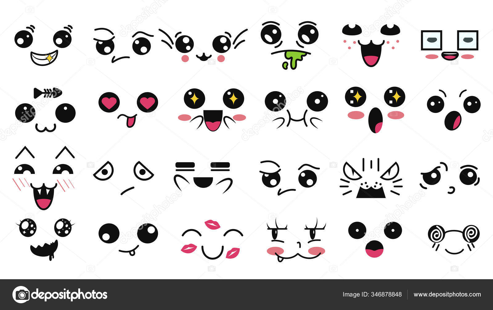 Kawaii Cute Faces Funny Cartoon Japanese Emoticon Different Expressions Expression Vector Image By C Ballerion Vector Stock