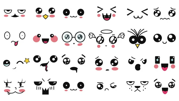 Κούαϊ Χαριτωμένα Πρόσωπα Αστείο Καρτούν Γιαπωνέζικο Emoticon Διαφορετικές Εκφράσεις Έκφραση — Διανυσματικό Αρχείο
