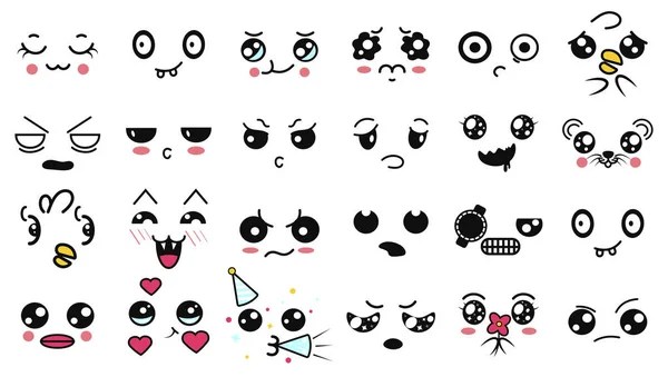 Kawaii Cute Faces Funny Cartoon Japanese Emoticon Different Expressions Expression — Stock Vector