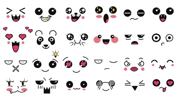 Set Of Emoji With Different Mood Kawaii Cute Smile Emoticons And Japanese  Anime Emoji Faces Expressions Vector Cartoon Style Comic Sketch Icons Set  Royalty Free SVG Cliparts Vectors And Stock Illustration Image