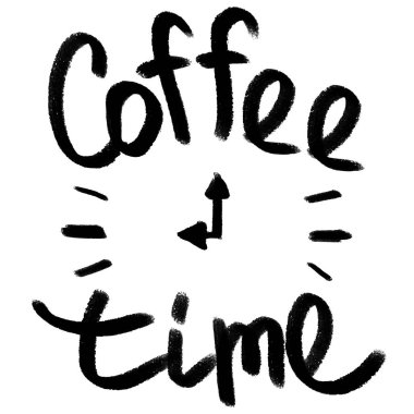 Beyaz arkaplanda izole edilmiş el çizimi ile vektör illüstrasyonu. Kahve zamanı. reklam tipografisi, tişörtler, selamlar ve her türlü kart, el yapımı, el yapımı beyaz arka plan Vectr.