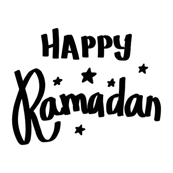Happy Ramadan Lettering. Cartão de vetor com citação. Frase desenhada à mão com decoração. Contexto. Papel de parede . — Vetor de Stock
